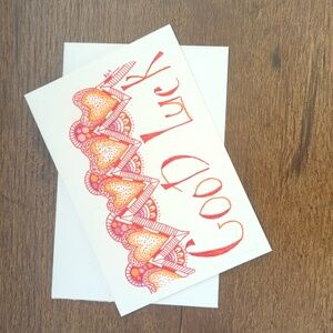 🌻5/$20 Handmade Good Luck Heart Zentangle Card- Orange,Black & Red